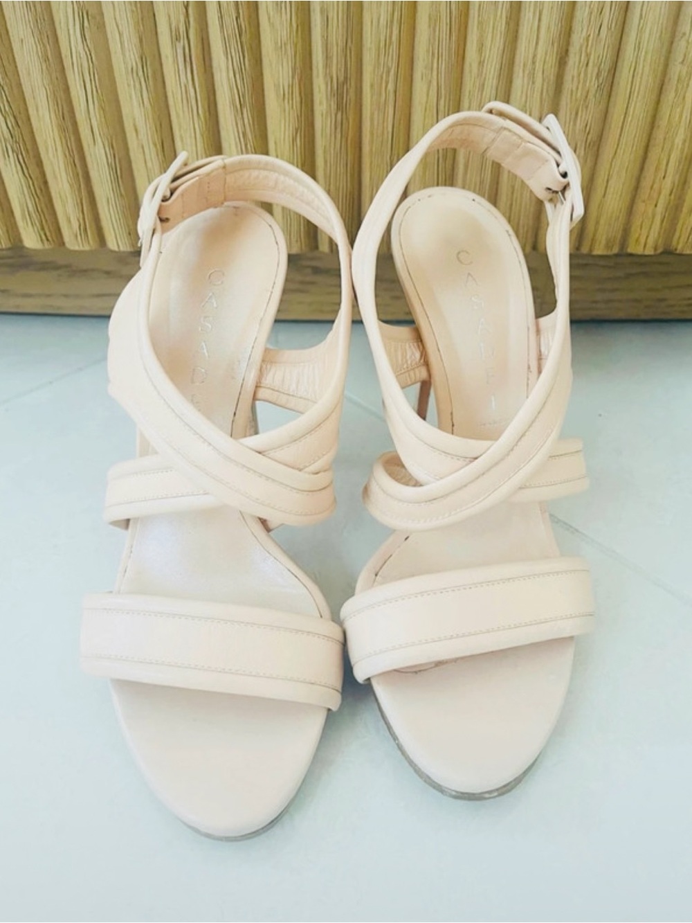 Casadei Neutral Cream Strappy Slingback Heels